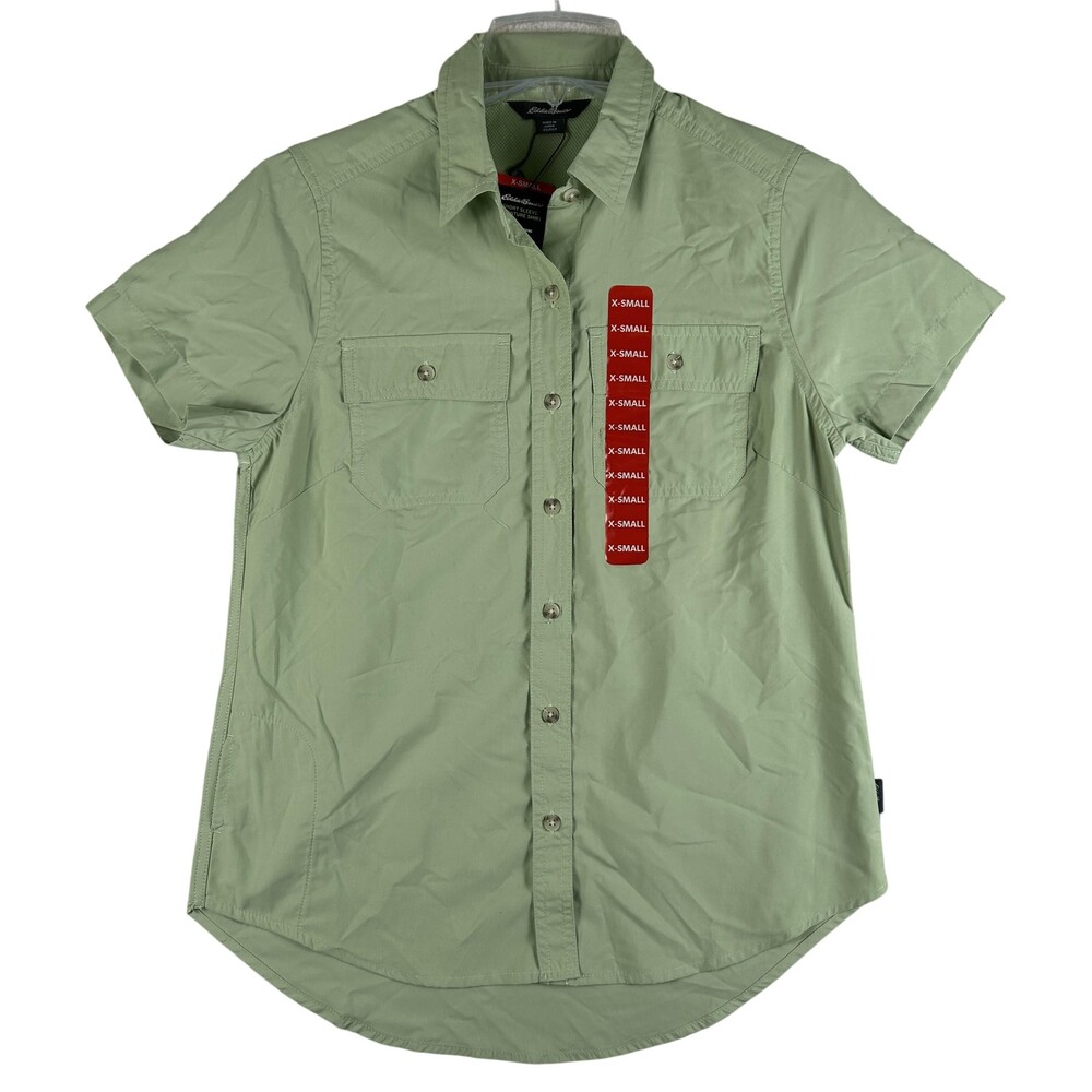 Eddie Bauer Short Sleeve Adventure Shirt Womens XS Green UPF 50 Outdoor Hiking